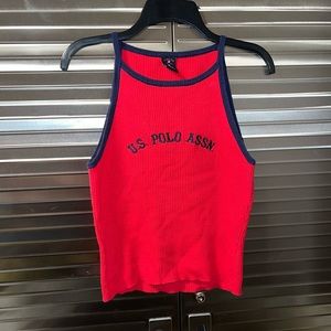 U.S. Polo ASSN. Red/Blue Ribbed Halter Top Size Medium